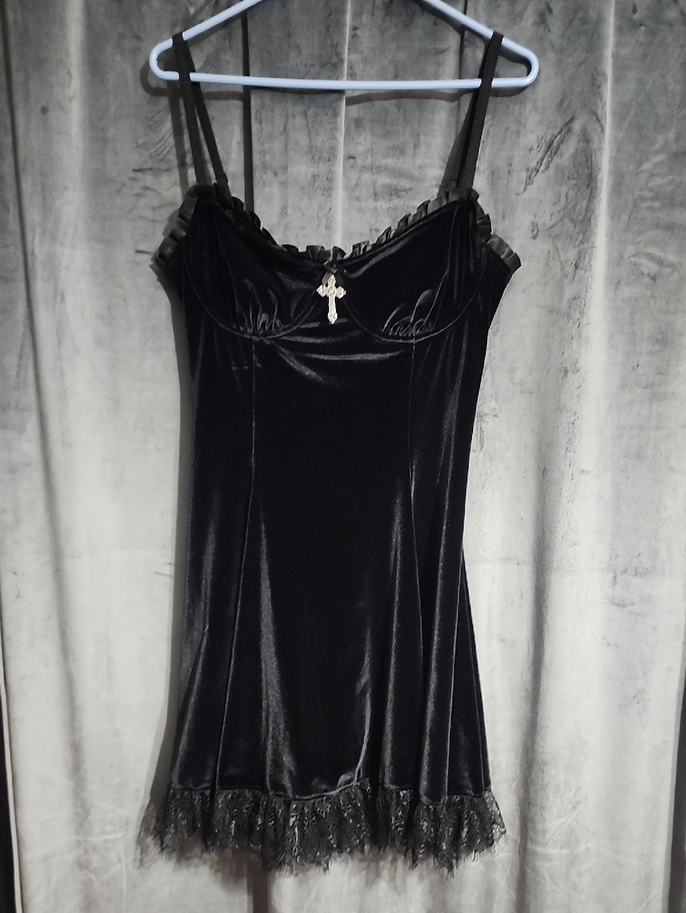 S. the Widow Black Velvet Slip Dress with Lace Trim